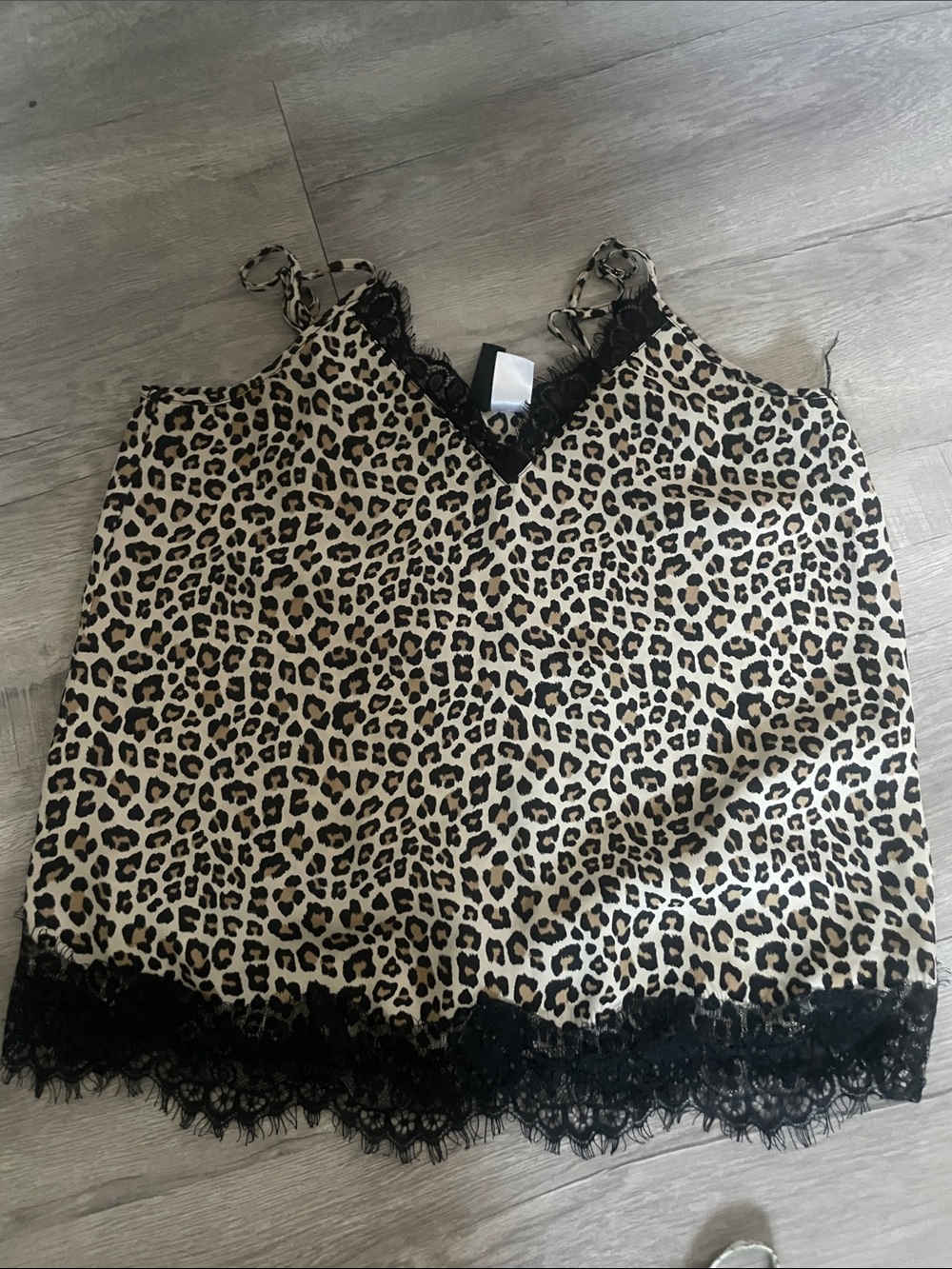 H&M Leopard Print Lace-Trim Cami - Black & Tan
